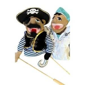 Melissa & Doug Vintage Hand Puppet Lot Of 2 Doctor & Pirate W/ Sticks
